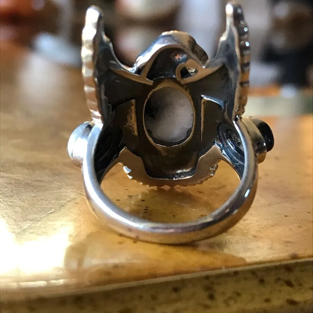 Natural White Buffalo Sterling Silver Eagle Ring Size 6 - Image 7