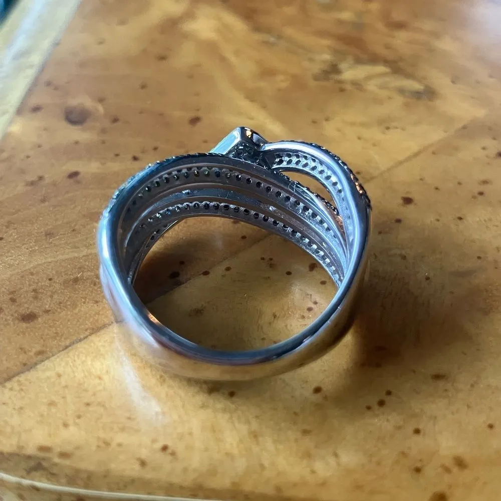 Natural Diamond Sterling Silver Buckle Ring Size 7 - Image 5