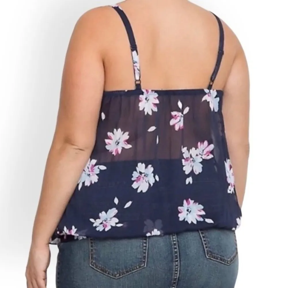 Torrid Navy Floral Chiffon Layered Ruffle Cami Top - Image 45