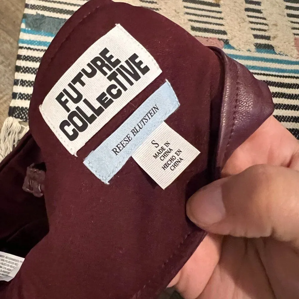 Future Collective Strappy Tiny Crop Top Women's Size S Berry Faux Leather Red - Image 7