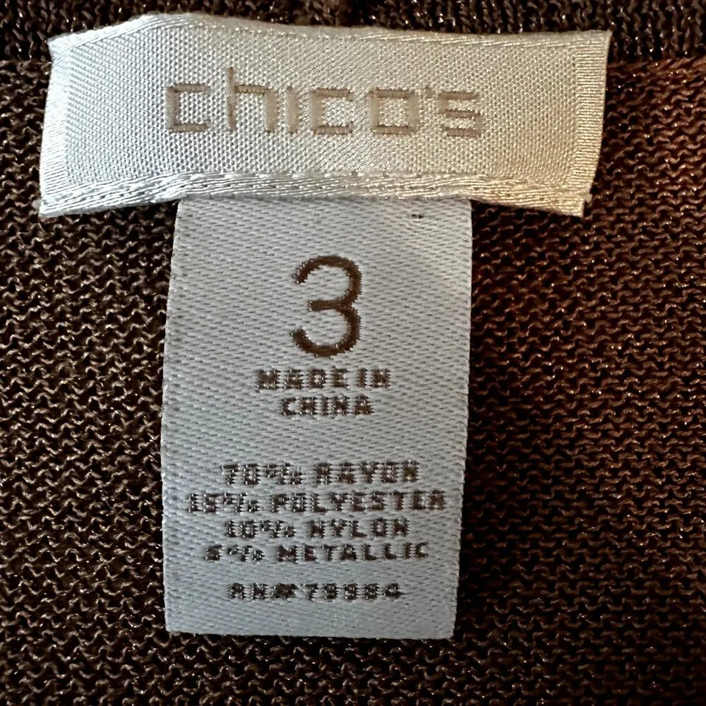 Chico's Bolero Cropped Open Cardigan Short Sleeve Knit Y2K Metallic Brown 3 XL - Image 2