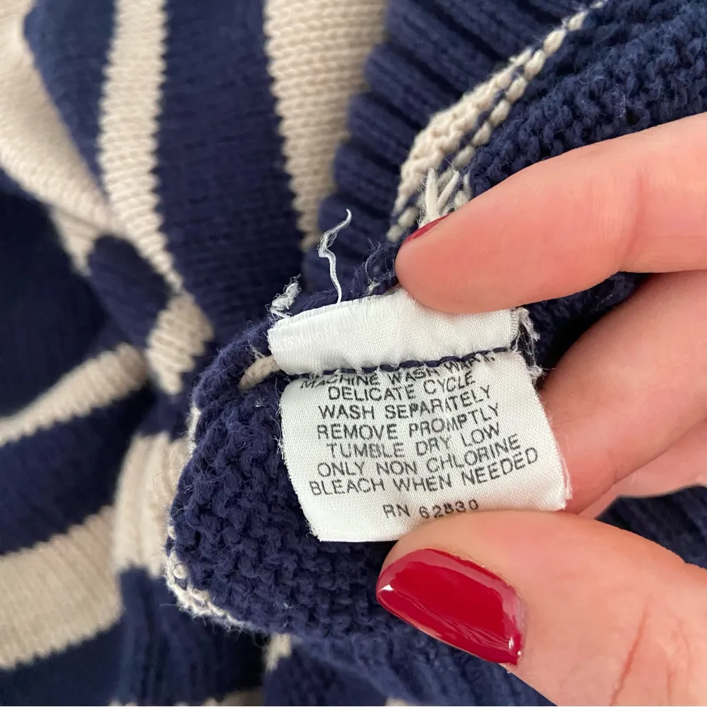 Lands End Vintage Short Sleeve Sweater Cream Navy Nautical Coastal Grandma Knit - Image 9