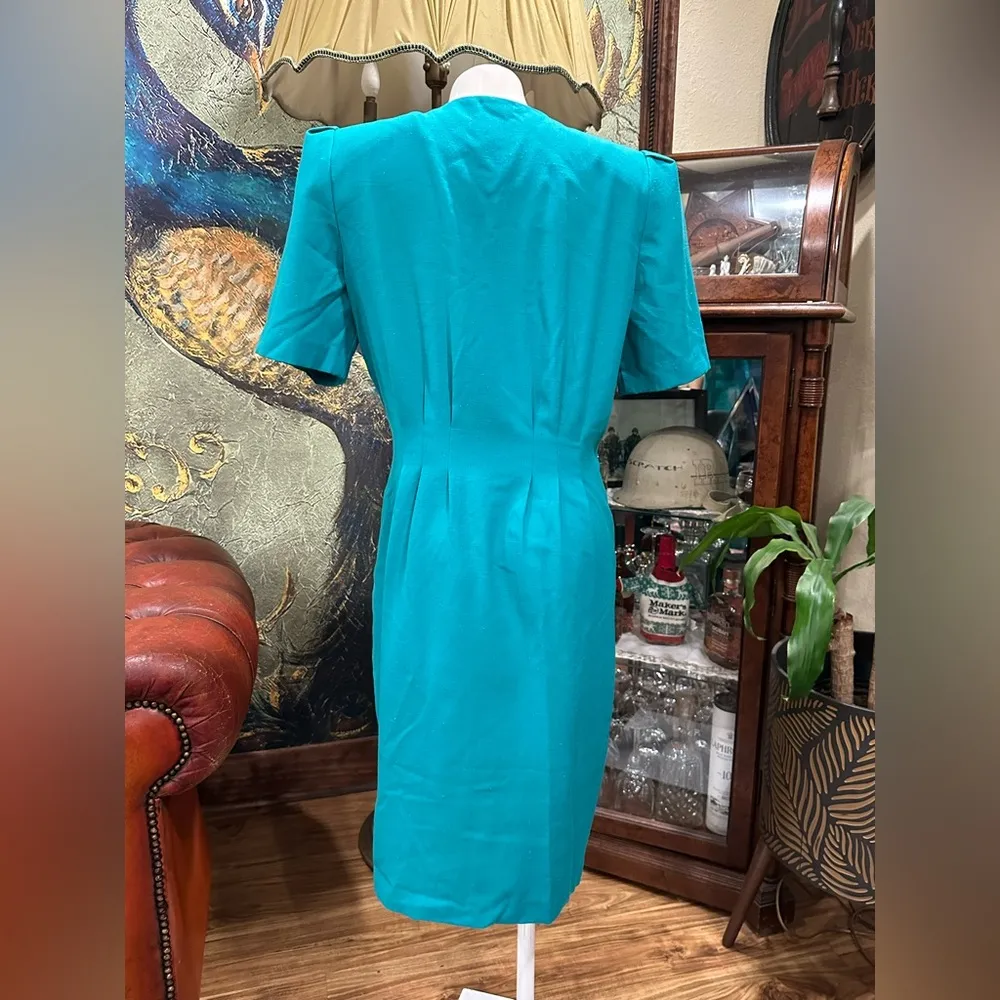 Vintage 1990’s Leslie Fay Blue Puff Sleeve Sheath Dress - Image 4