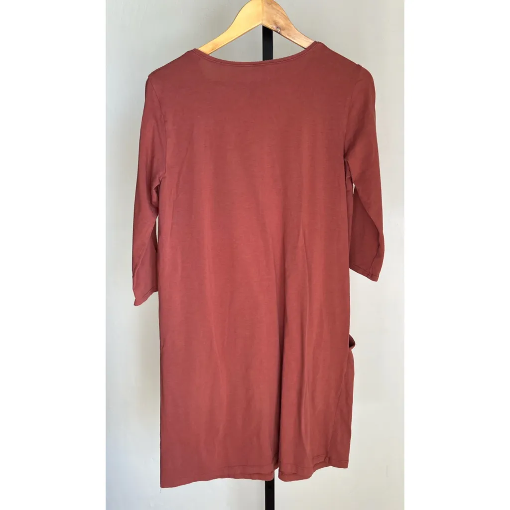 Eileen Fisher V Neck Pocket Dress XS Terracotta - Image 2