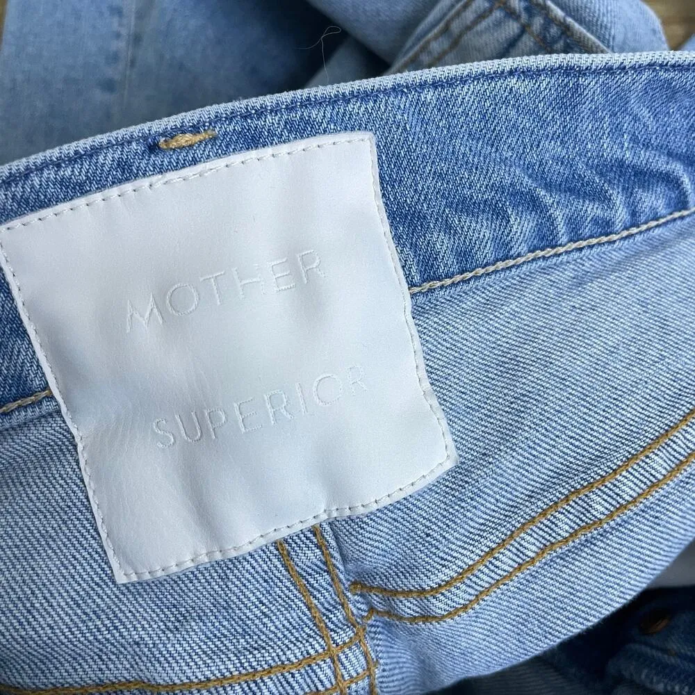 Mother High Waisted Hiker Hover Jeans Womens Size 25 On My Knees Destroyed 28" Blue - Image 9