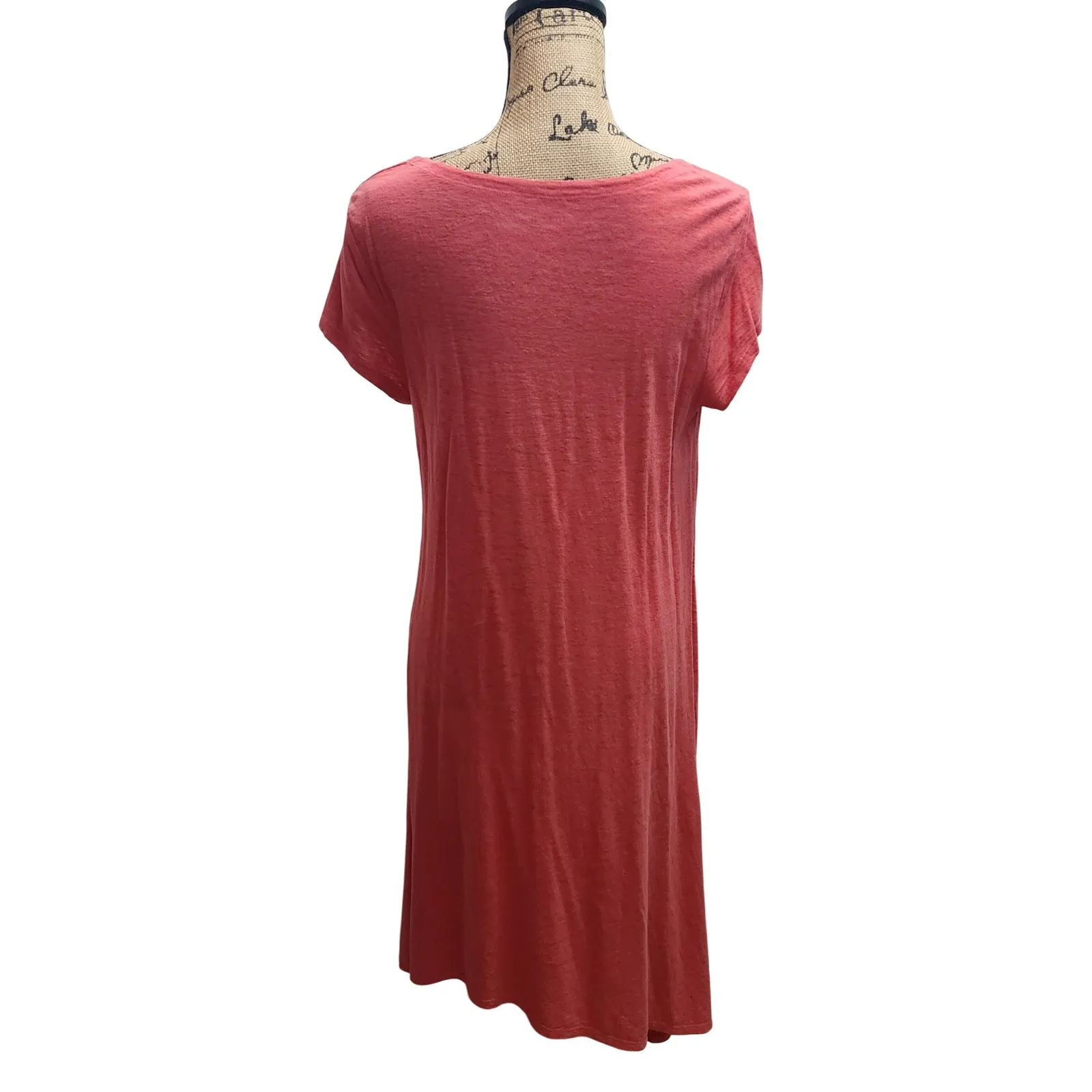 Eileen Fisher Organic Cotton Hemp Blend V Neck Midi Dress Coral Size Medium - Image 2
