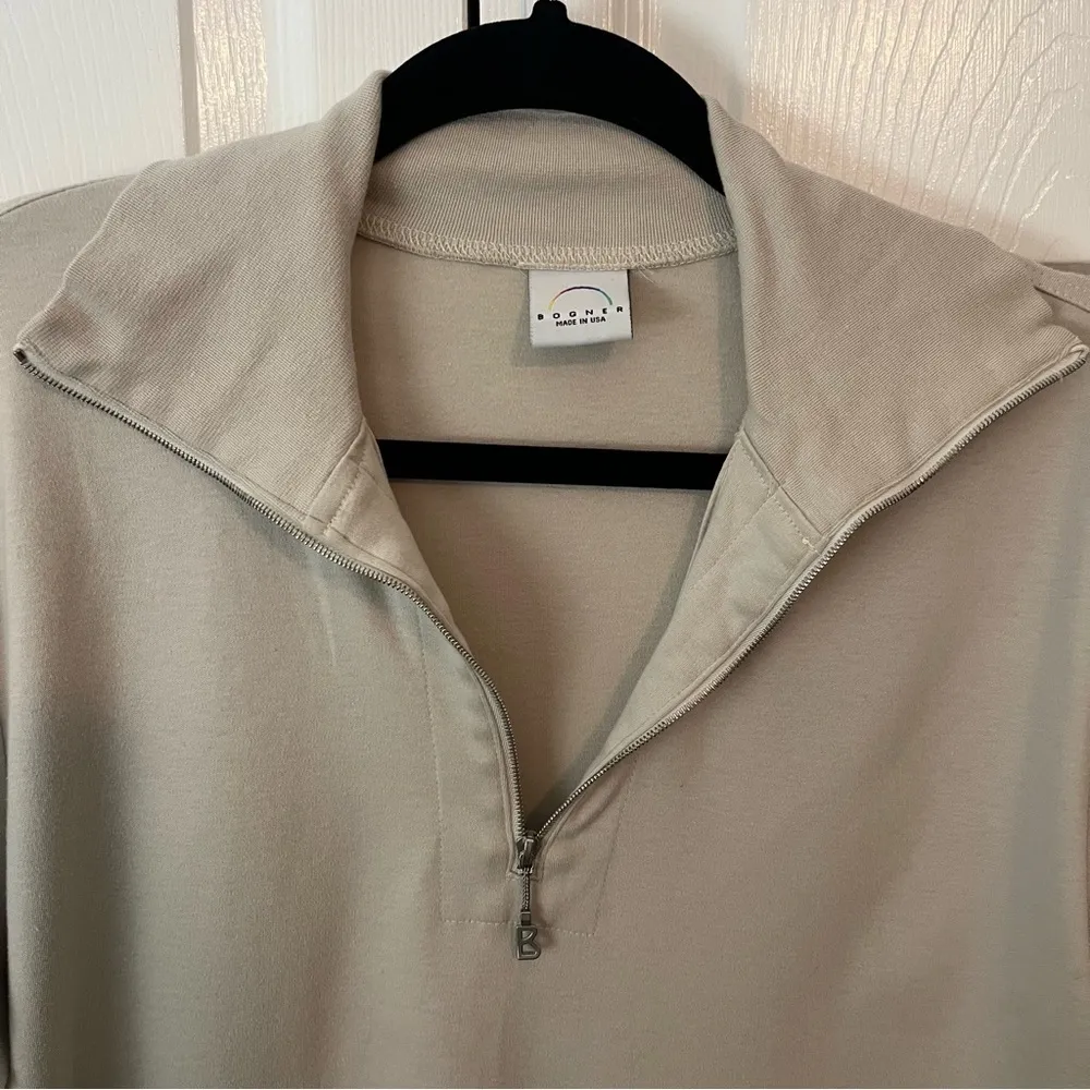 Bogner Mock Neck Long Sleeve Oversized 1/4 Zipped Sweatshirt Size M Tan Size M - Image 6