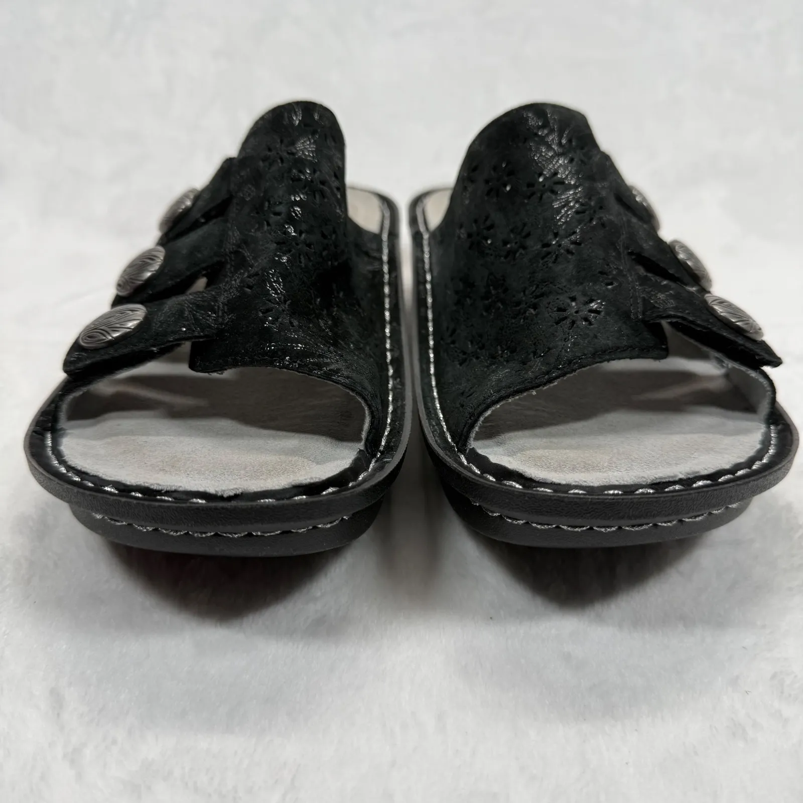 Alegria Leather Julee Vinely Sandals Black Slides‎ Black Floral Size 36 US 6 - Image 2