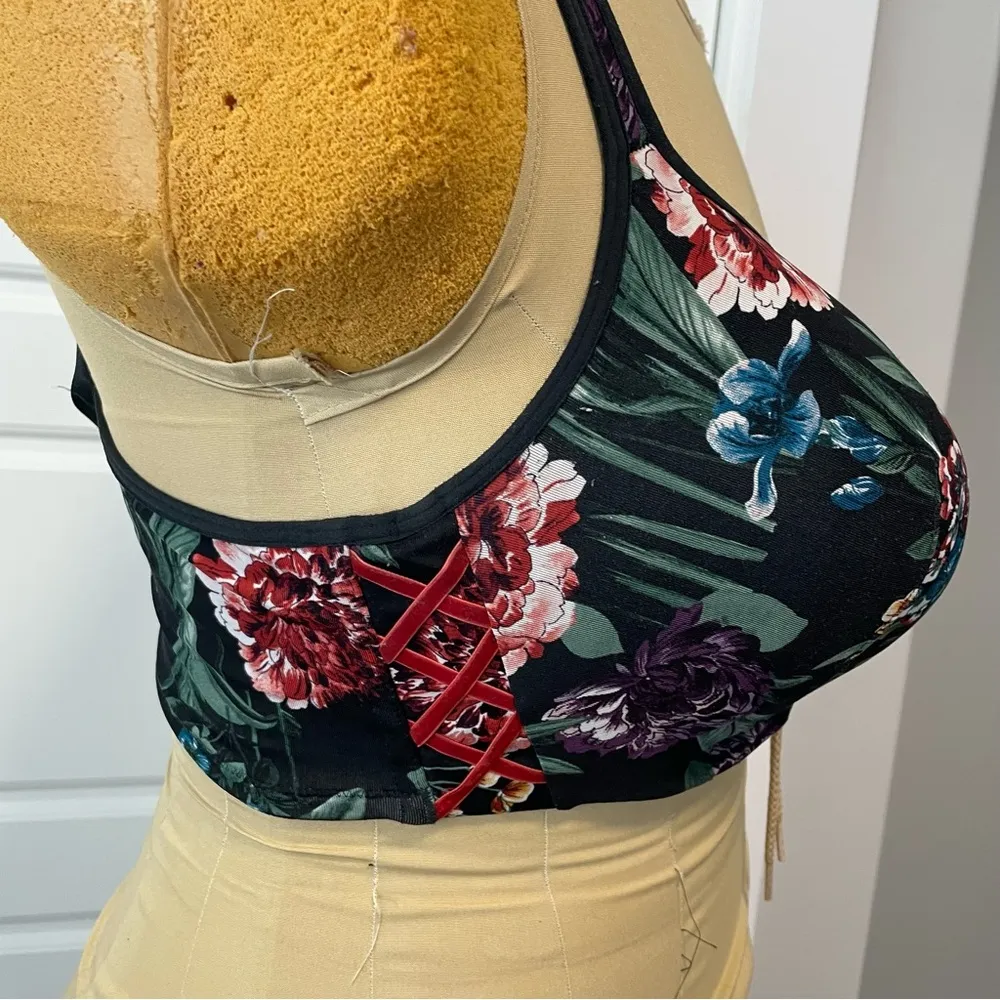 Cacique Black Floral Velvet Bow Lightly Lined Balconette Bra 40DD - Image 4