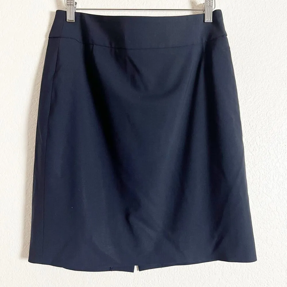 BOSS Hugo Boss Solid Navy Blue Virgin Wool A-Line Pencil Skirt Size 8 - Image 2
