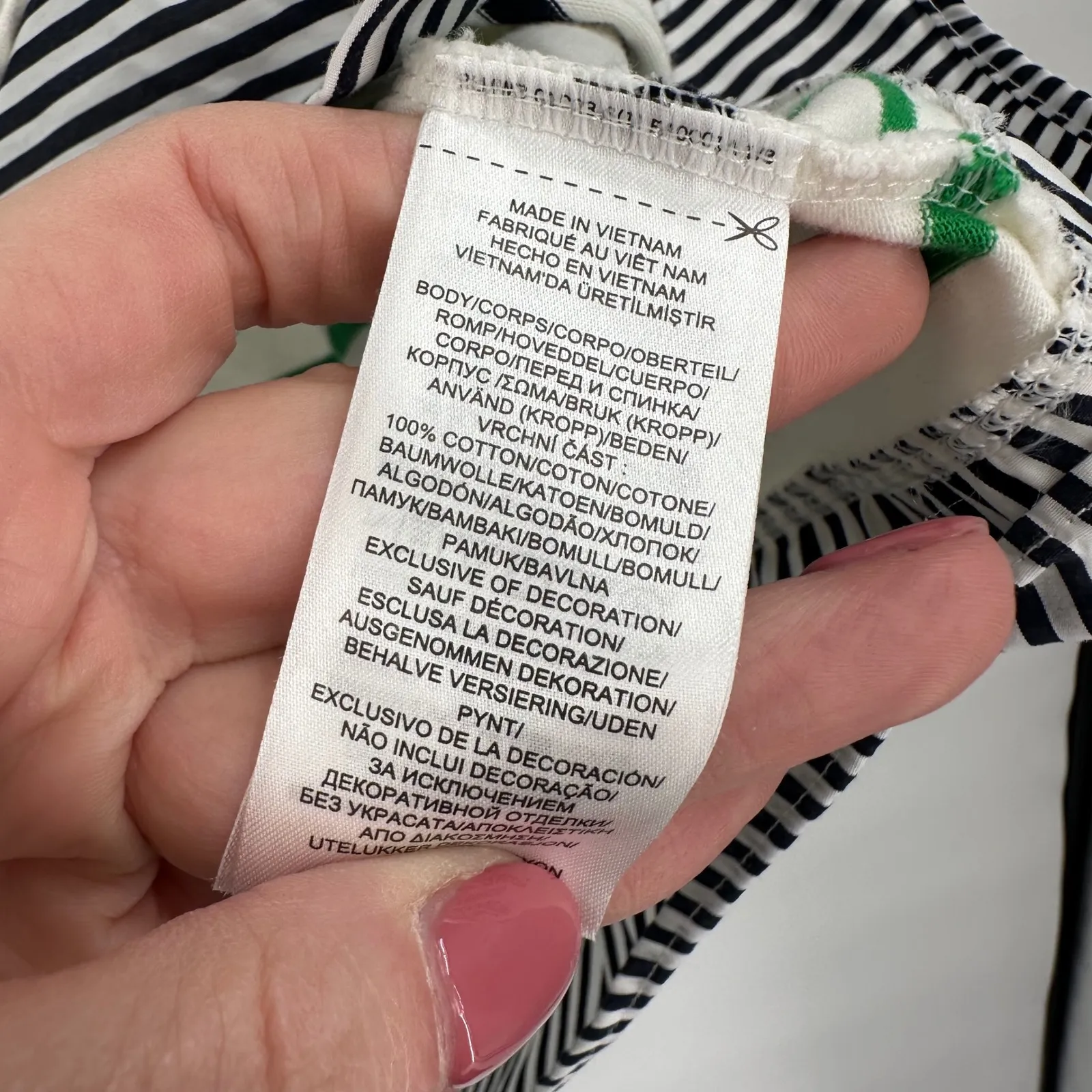 Lauren Ralph Lauren Size 2X‎ Top White Green Navy Striped 3/4 Sleeve Crown Logo - Image 5