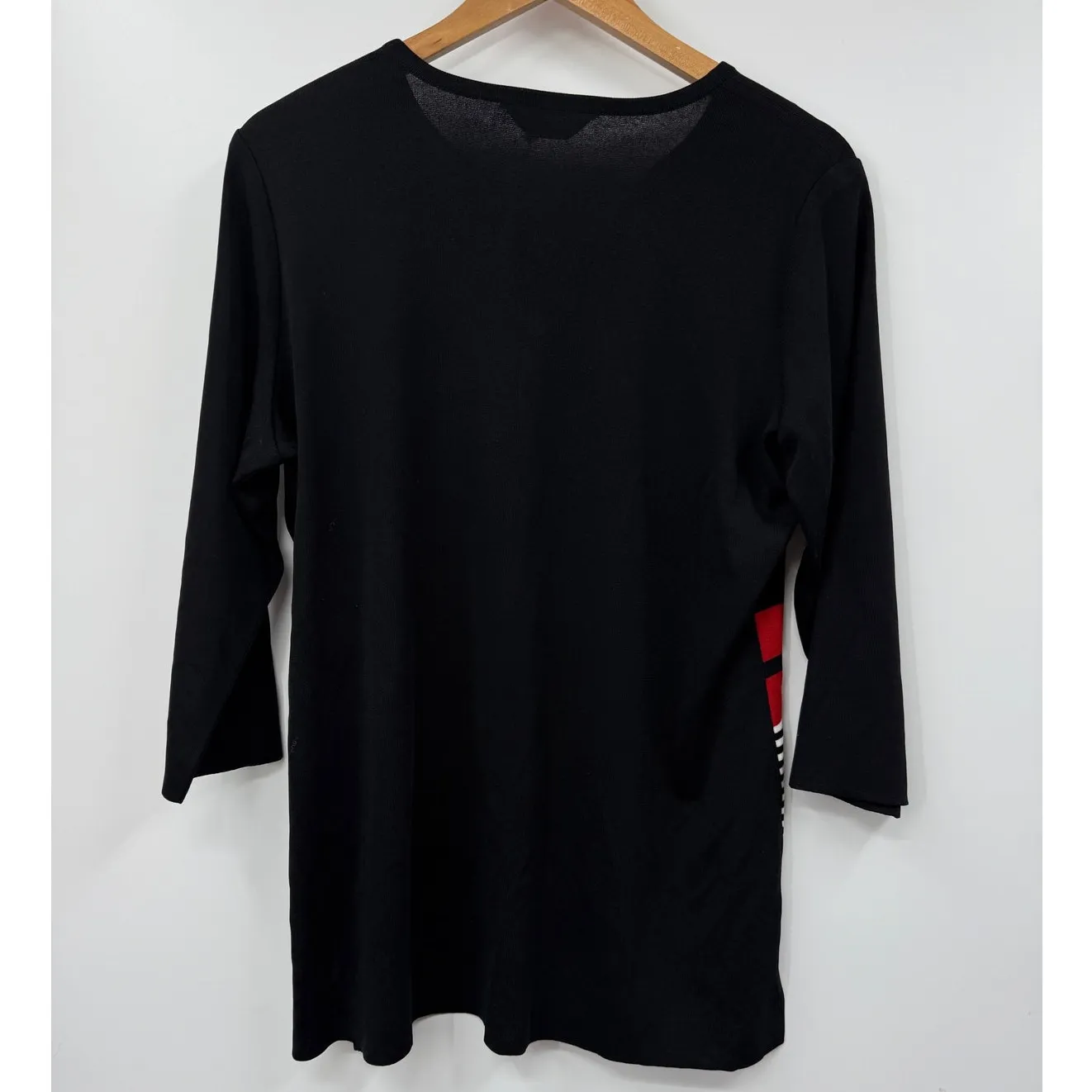 Misook Sweater Womens Size Large Black Red Pullover Stripped Crewneck Knit - Image 7