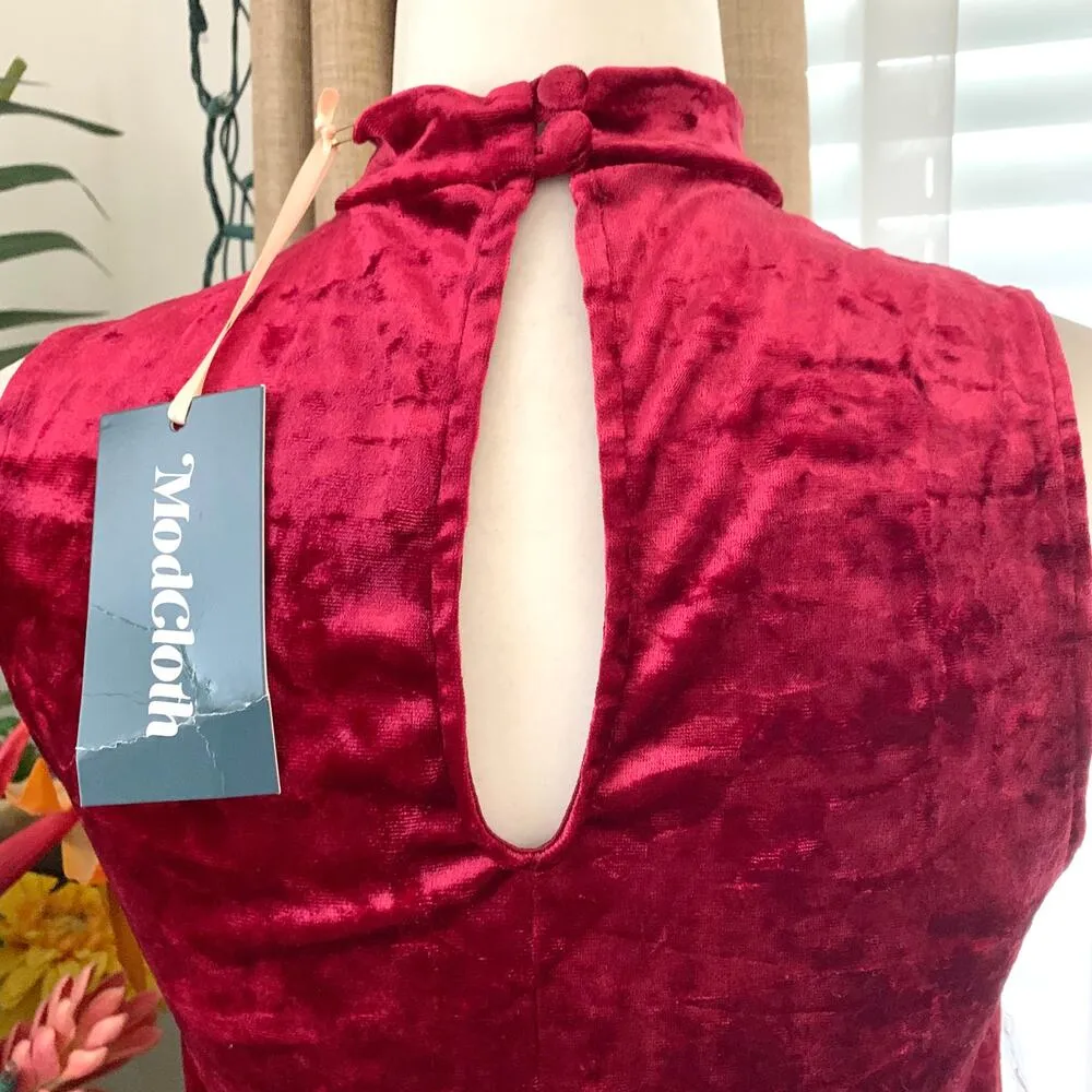 Modcloth Pure Luxe Sleeveless Crushed Velvet Velour Mini Swing Dress in Red - Image 7