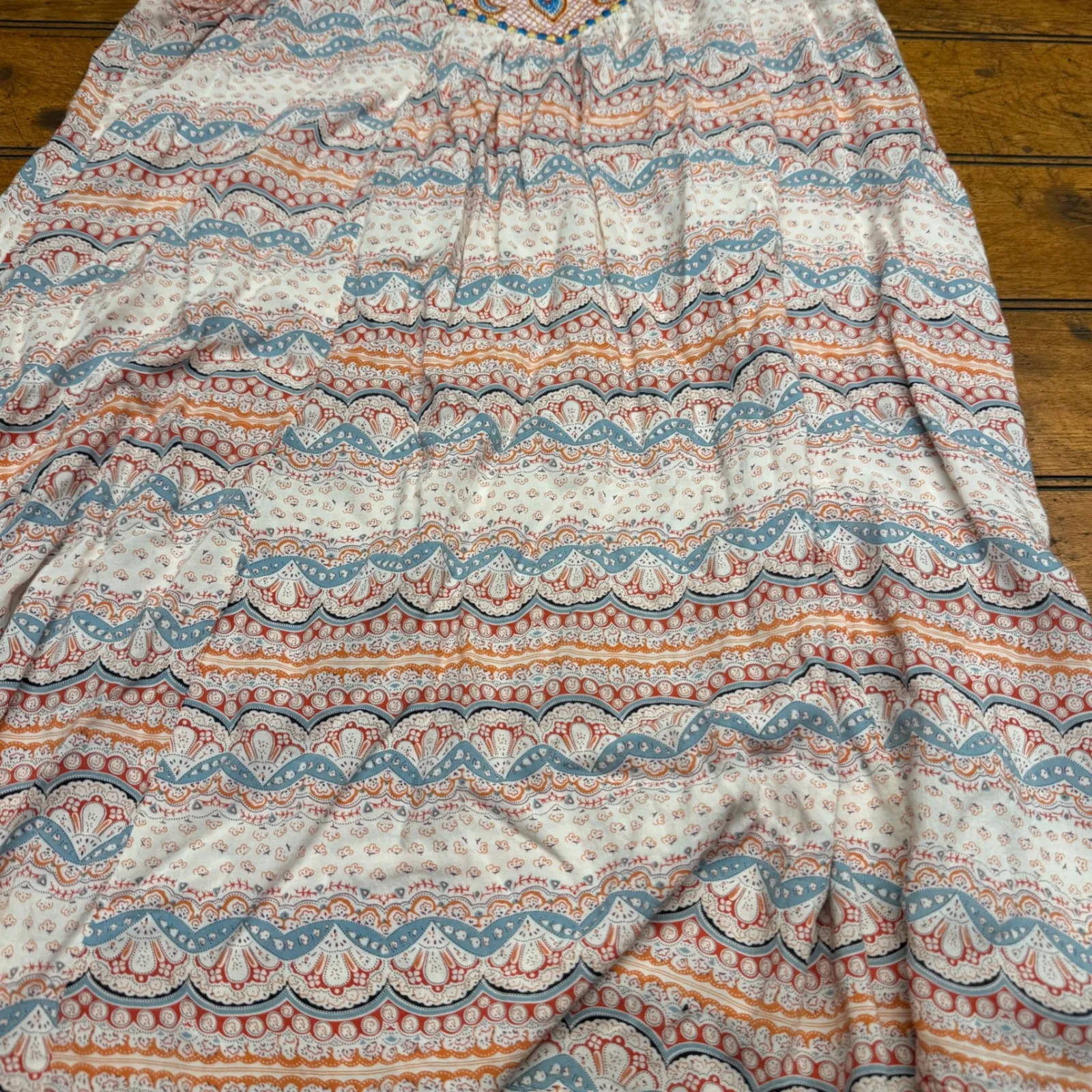 Umgee USA Women's Embroidered Tank Dress Abstract Print Blue Orange Size L White Size L - Image 2