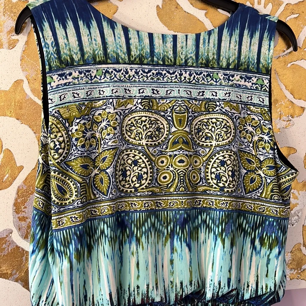 Donna Ricco New York Size 14 Blue and Green Tie Dye Paisley Maxi Cowl Neck Dress - Image 6