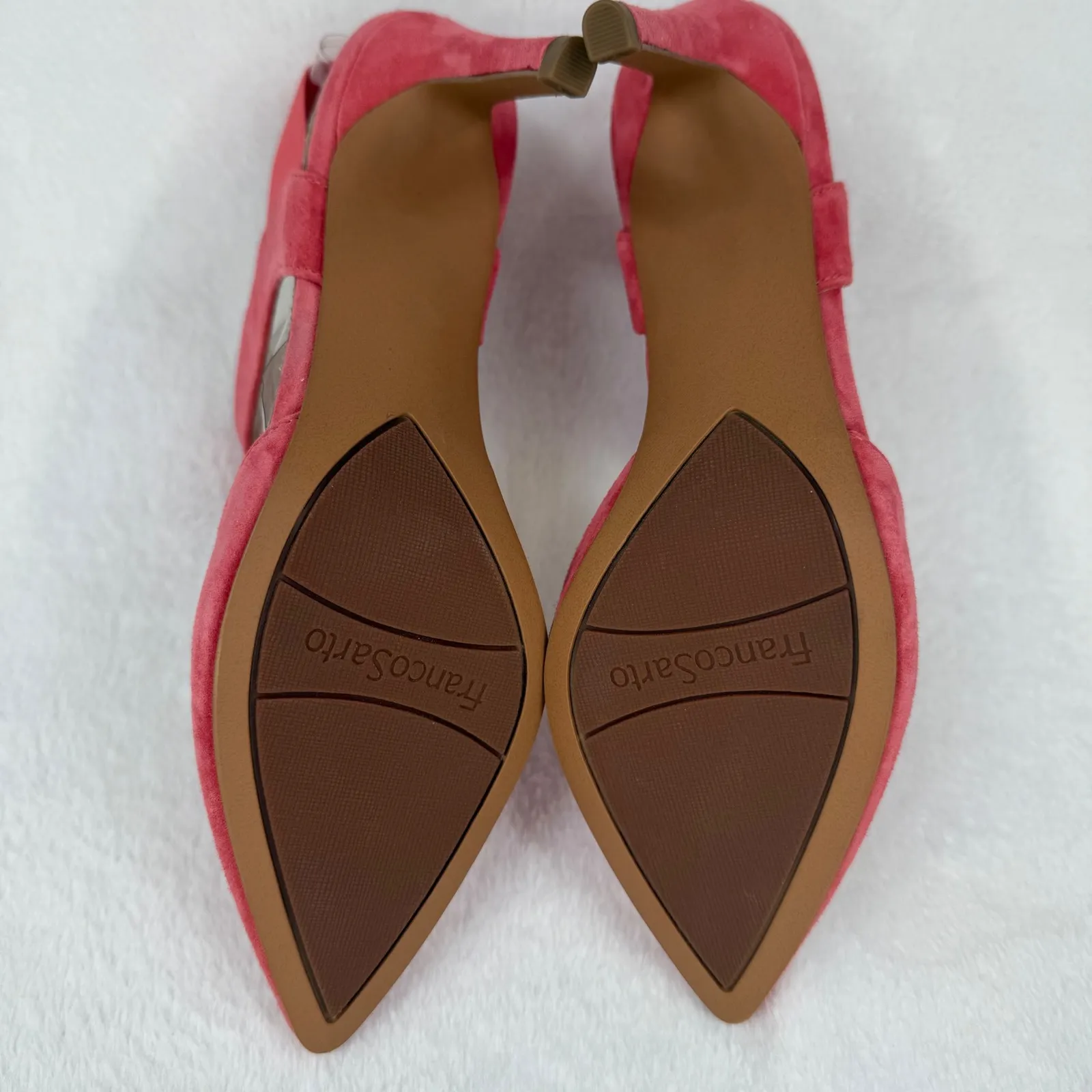 Franco Sarto Heels Coral Pink Suede Elastic Strap Pointed‎ Pumps Shoes Sz 8 READ - Image 12