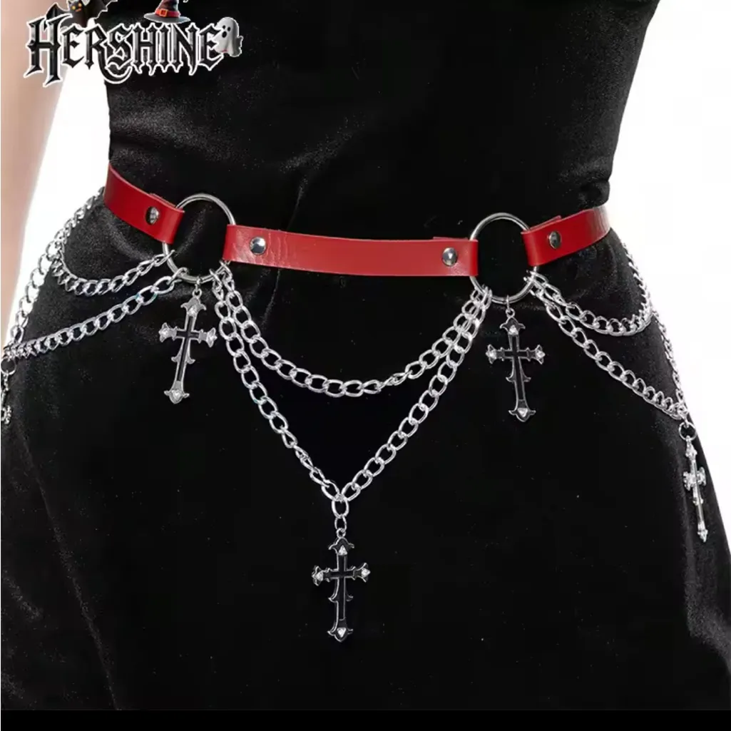 Red Chain Belt with Cross Charms - Image 2