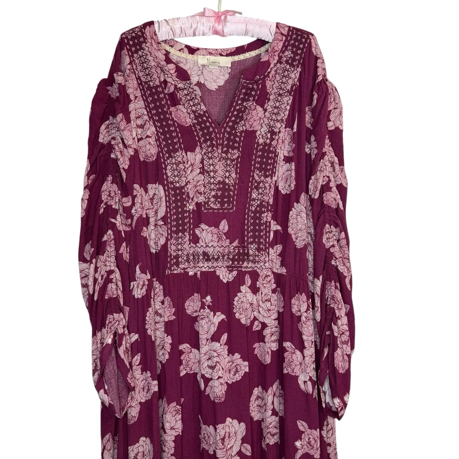 NWT Nurture By Westbound Woman Floral‎ Maxi Boho Dress Long Sleeves Women's 3X Purple - Image 2