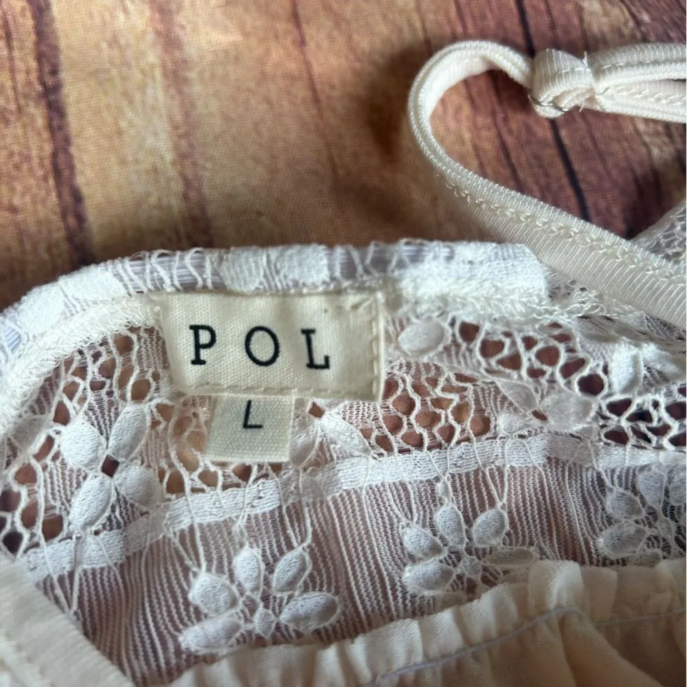 Women’s POL Off White Lace Mini Dress V-Nevk Size L - Image 7