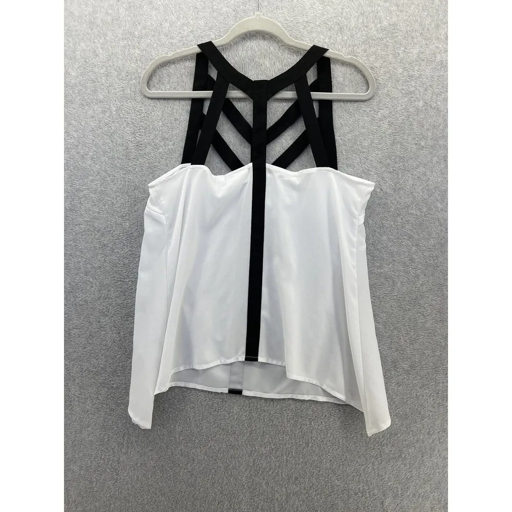 Bisou Bisou Women's Blouse Strappy White Black Medium Sheer Cut Out Sleeveless - Image 4