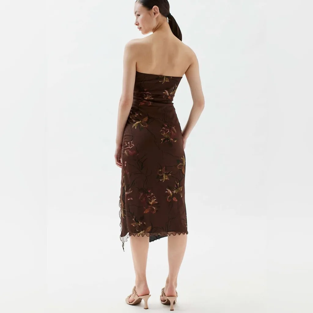 Urban Outfitters UO Samara Mesh Strapless Midi Dress XL Brown Floral Whimsigoth - Image 10