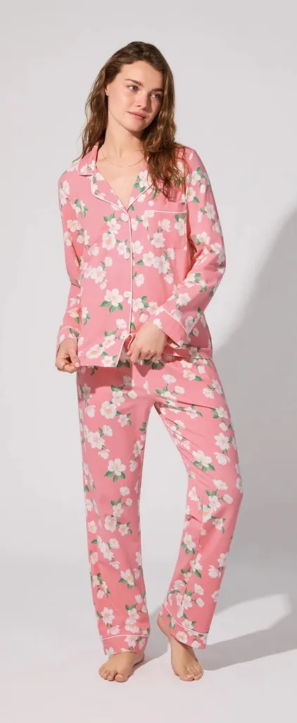 BedHead PJs Pink Magnolias Long Sleeve Classic Stretch Jersey PJ Top Sz Large - Image 1