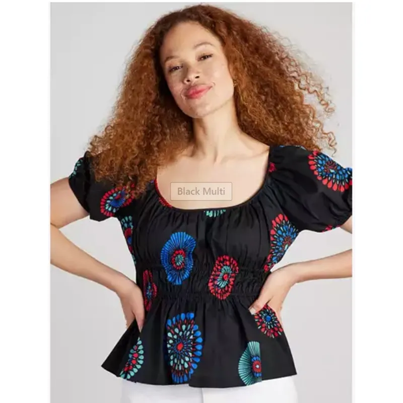 Kate Spade Smocked Puff Sleeve Riviera Top Peplum Fireworks Small Patriotic - Image 9