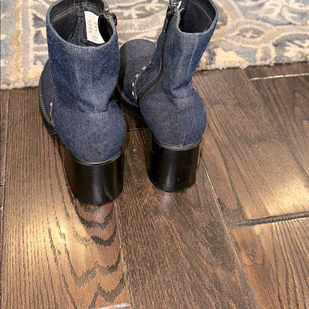 LOWER EAST SIDE VINTAGE Denim Y2K 90’s Boots with Studded Detail size 8 1/2 RARE Blue - Image 9