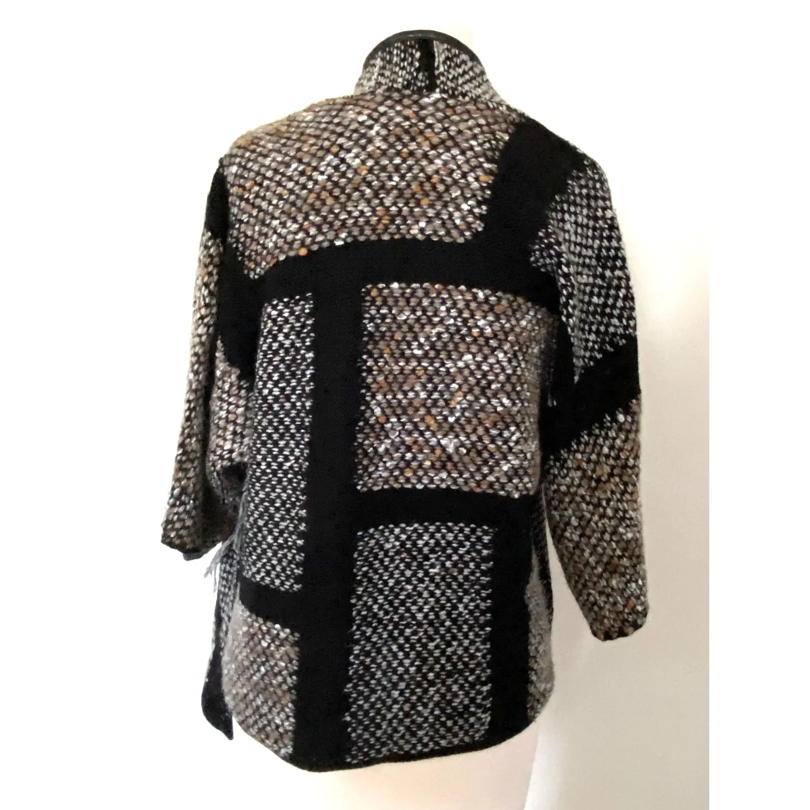 Chicos Kinsley Fringed Tweed Cardigan Stripe Knit Leather Trim Draped Open 0 (S) - Image 4