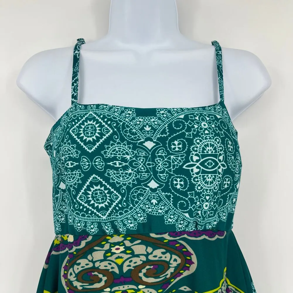 SHE'S COOL Babydoll Handkerchief Dress Sz S Teal Square Circle Skirt Boho Y2K - Image 4