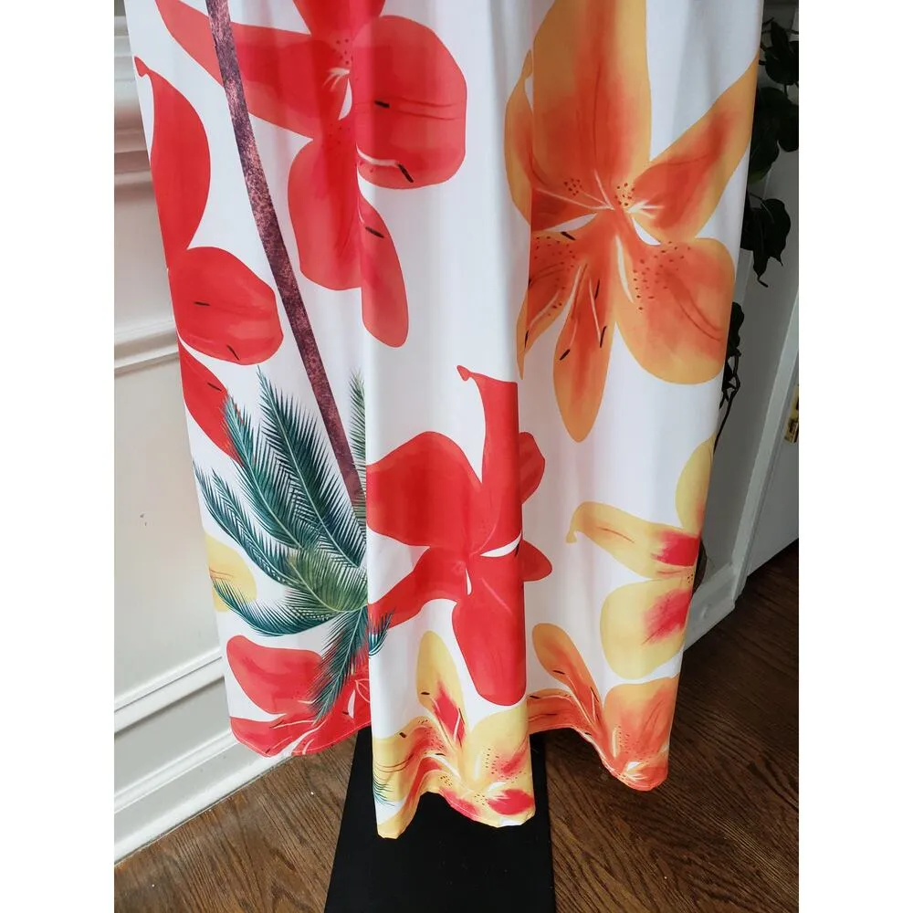 Long Maxi Dress Womens Small Multi Floral Print Back Zip Sleeveless Deep V Neck White - Image 11