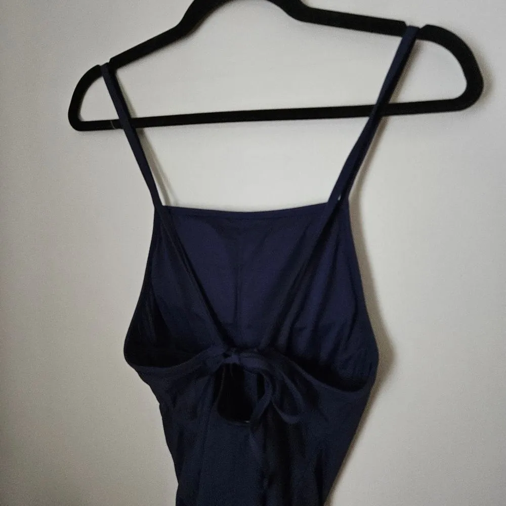 Andie Swim One Piece Bathing Suit LT Paloma Navy Tall Tie Back Neutral Vacation - Image 7