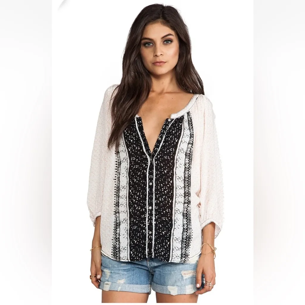 Free People Womens Days of Romance Button Blouse Flowy Mixed Media Size M - Image 14