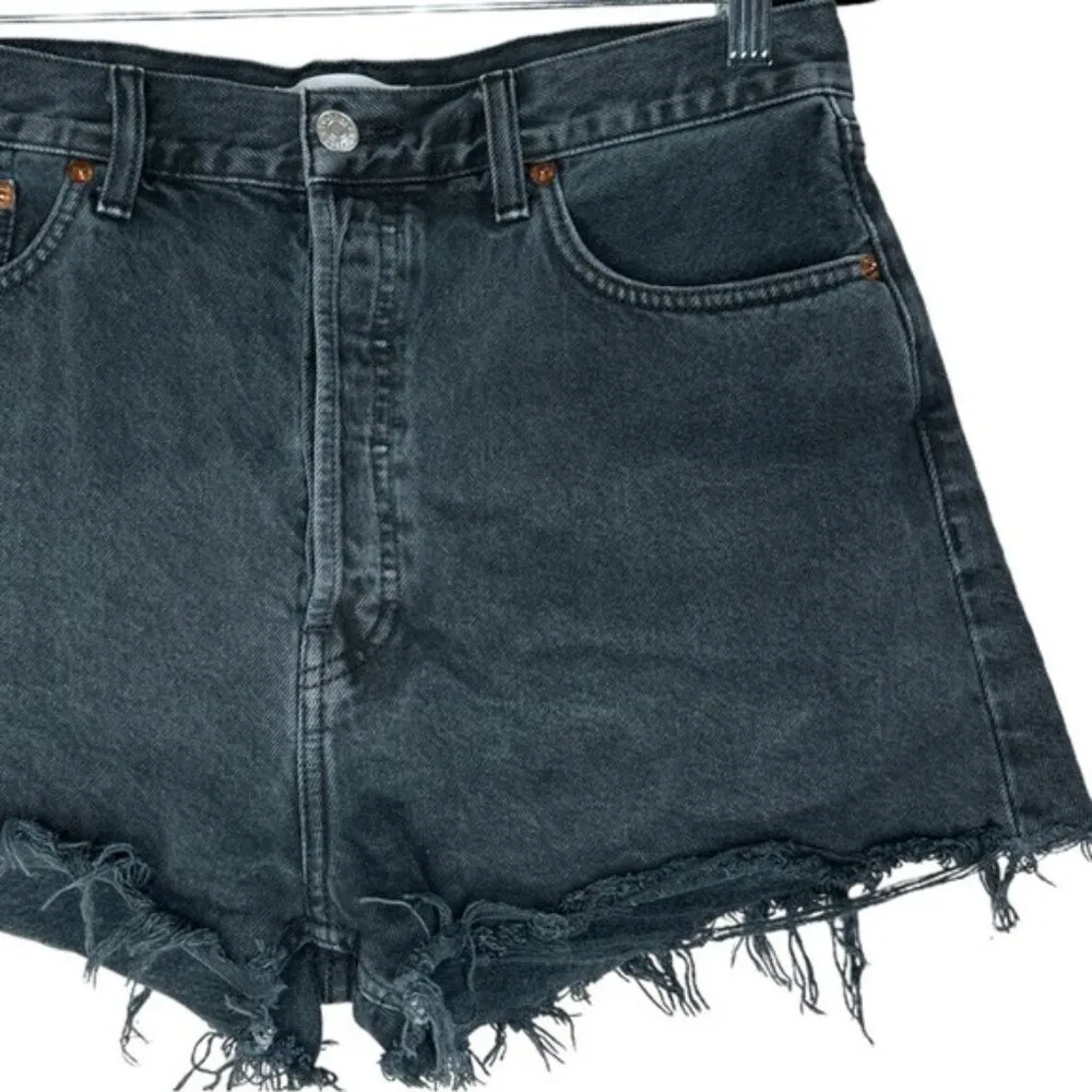 RE/DONE High Rise Washed Black Cut Off Denim Shorts Size 30 - Image 3