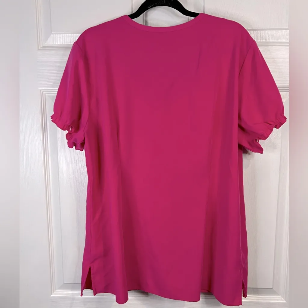 koi Betsey Johnson Blossom Y-Neck Scrub Top - Flamingo Pink - Size XL - Image 2