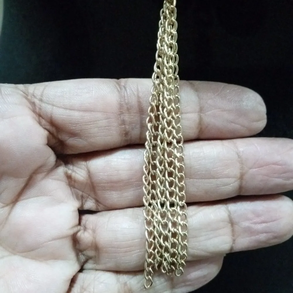 Womens Fashion Chunky Leopard Print Art Floral Tassel Pendant Long Necklace Gold - Image 5