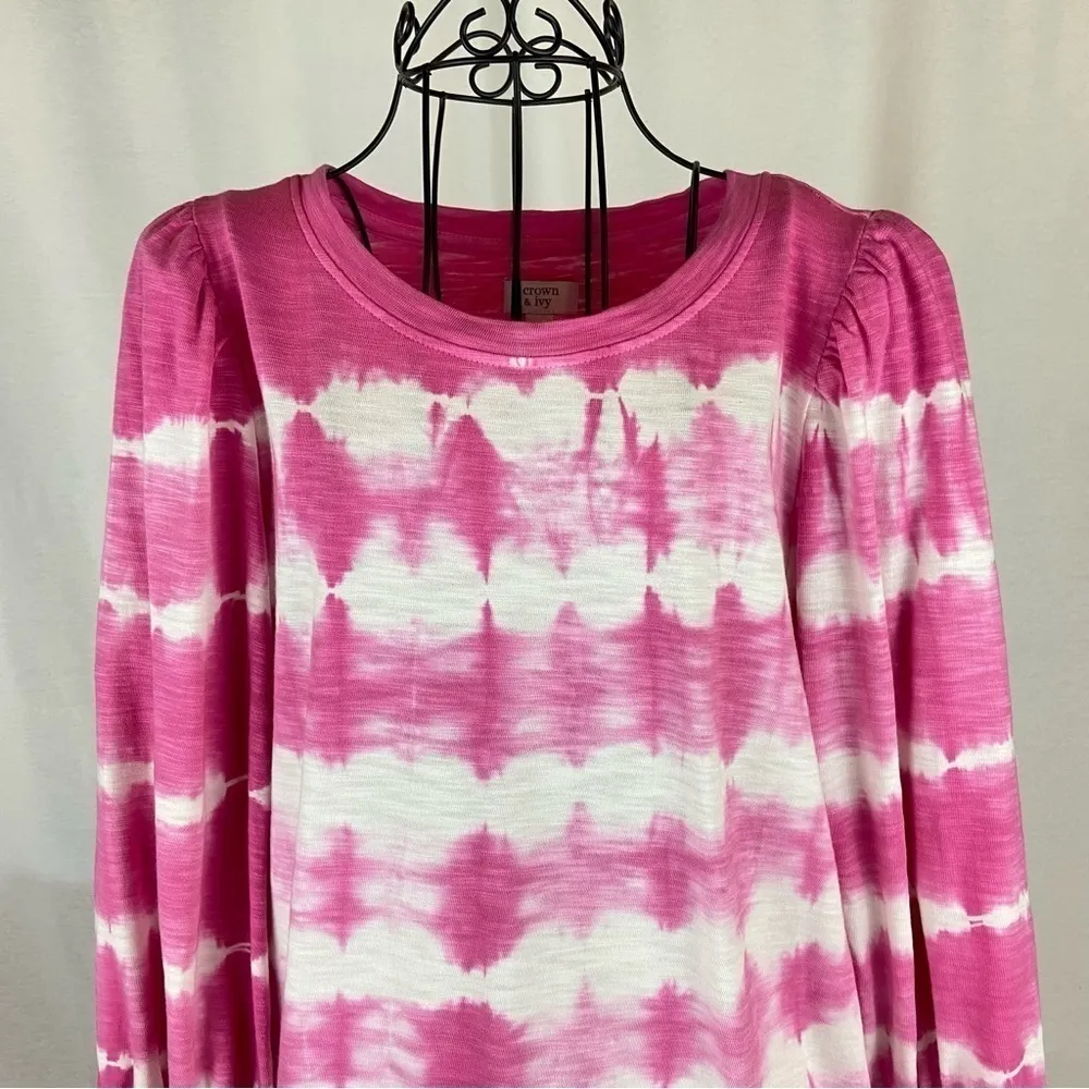 Crown and Ivy Pink Tie Dye Puff Sleeves Top Women’s Size Medium Barbie - Image 4