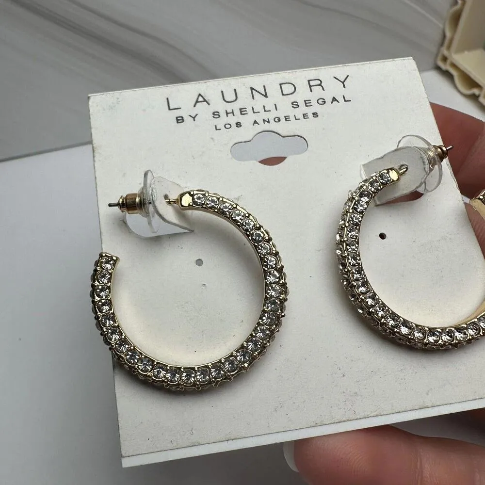 Laundry Shelli Segal Gold Tone Rhinestone Pierced Hoop Earrings NWT - Image 6