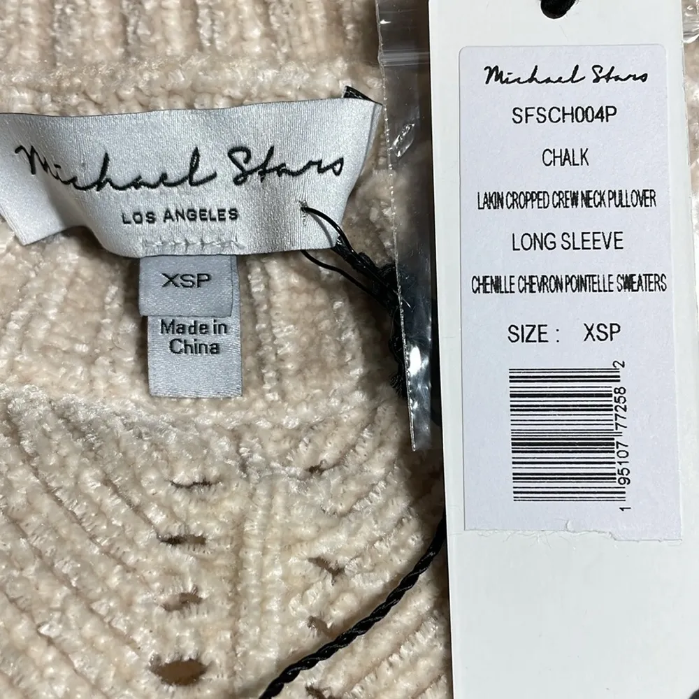 Michael Stars Sweater Lakin Cropped Crewneck Pullover Chenille Chalk XSP NWT - Image 5