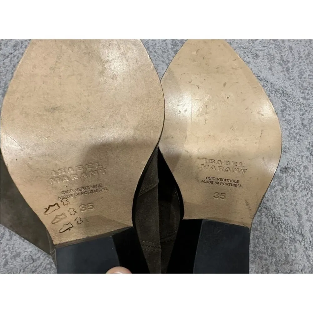 Isabel Marant Denvee Suede Western Knee High Tall Boots Khaki EU 35 - Image 4