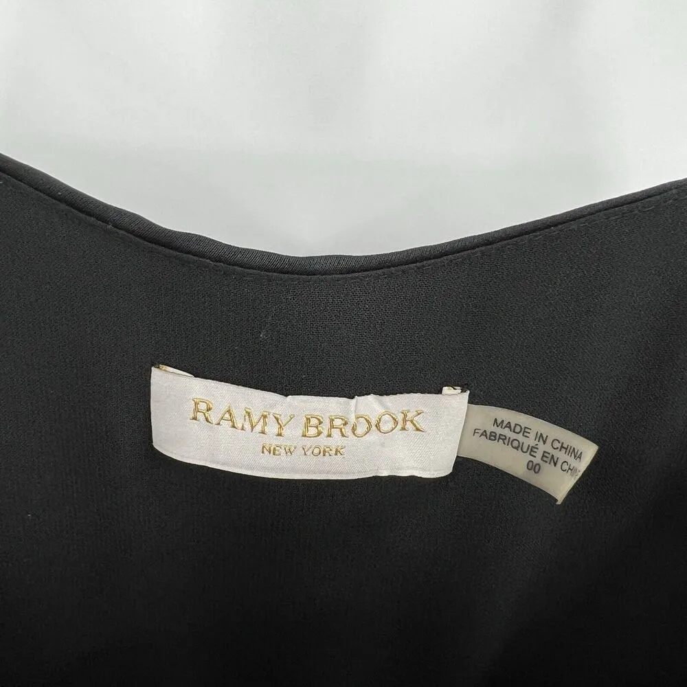 Ramy Brook Ezra Satin Jumpsuit Solid Black Sleeveless Wide Leg Pockets Size 00 - Image 9