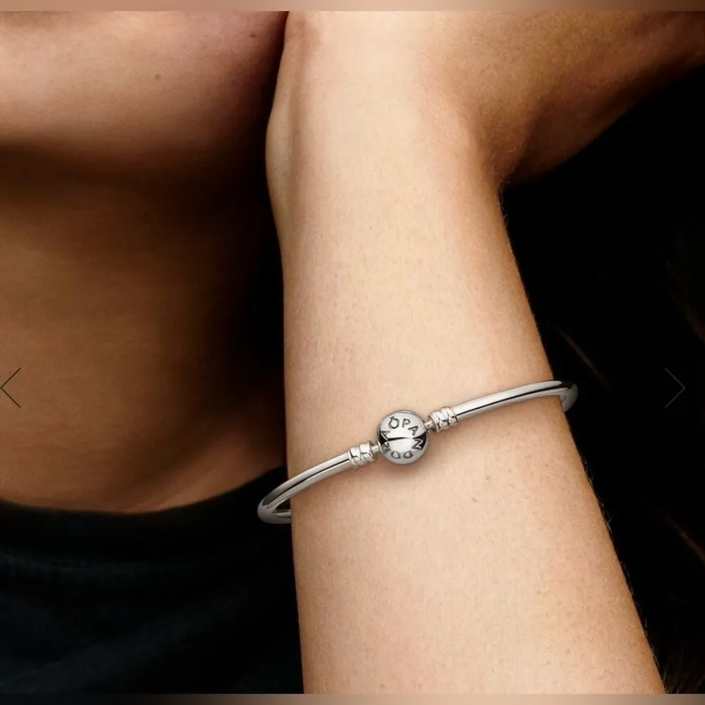 PANDORA Moments Sterling Silver Bangle Bracelet - 6.7” - EUC - Image 5