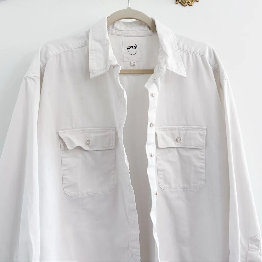 Aerie White Anytime Fave Button Down Shirt Medium - Image 4