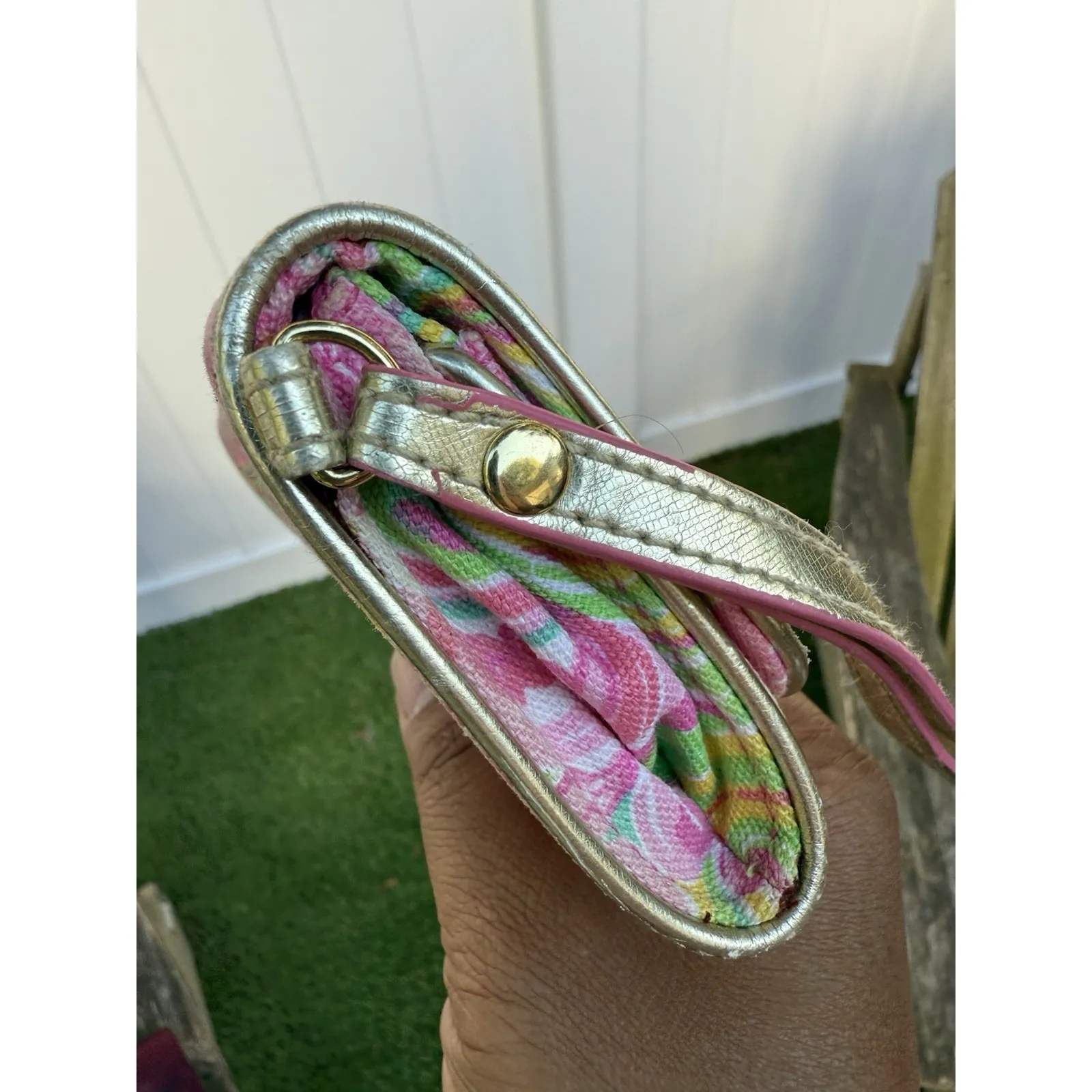 Lilly Pulitzer Floral It's‎ a Keeper Mini Wristlet Clutch Pink Gold Trim S - Image 12