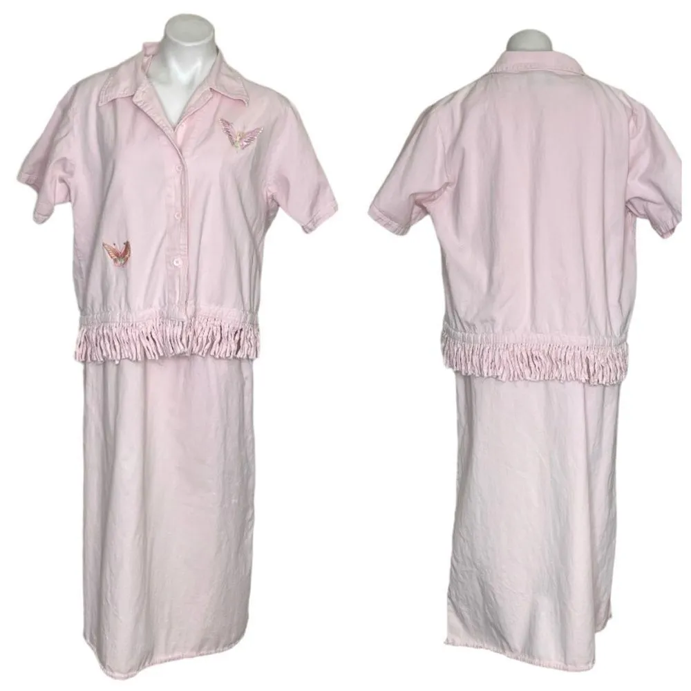 TALK Of The WALK Atlantic City Pink Cotton Dress 2 Piece Shift Jacket Size Large - Image 13