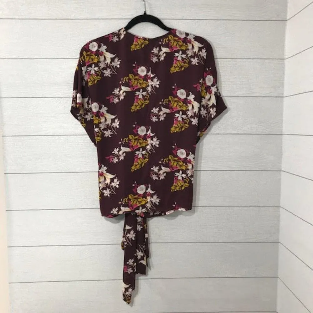 CHELSEA28 Plum Marigold Retro Floral Wrap Top Size Medium - Image 2