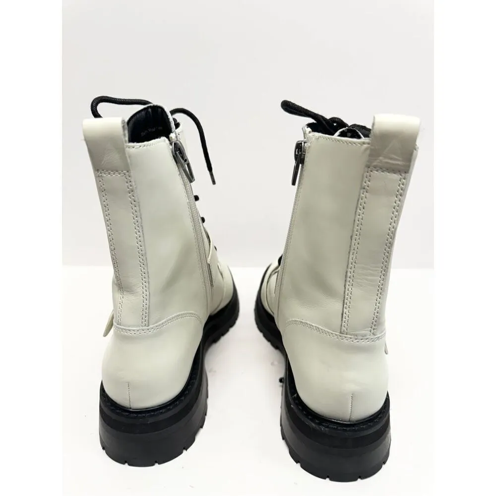 Dolce Vita Combat Boots Size 8 White Leather Round Toe Lace Up Buckle Detail NEW - Image 7