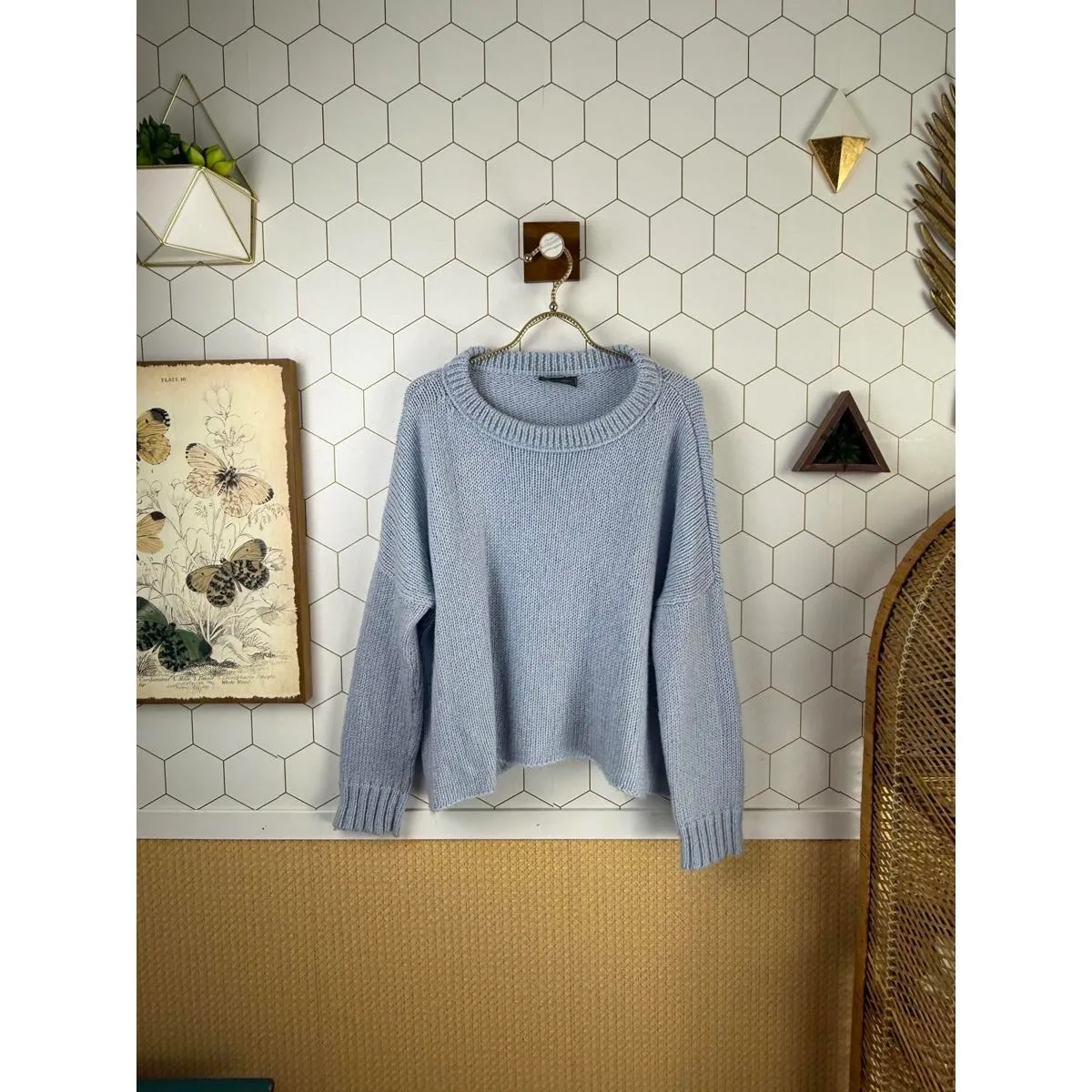 Wooden Ships Chunky Wool Blend Light Blue Hathaway Crew Neck Sweater - Size - XS - Image 2