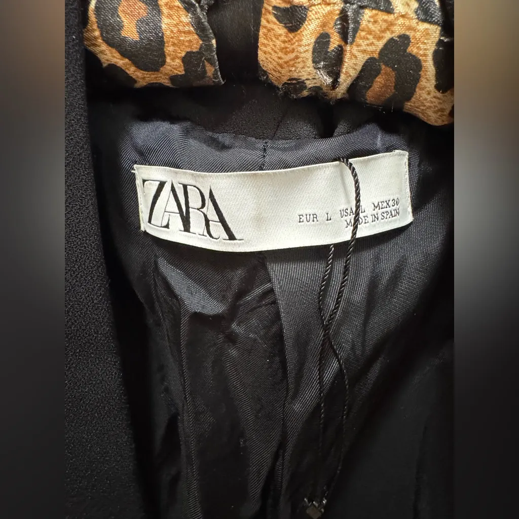 ZARA Black Blazer Ruched Sleeves Open Front Large - Image 4