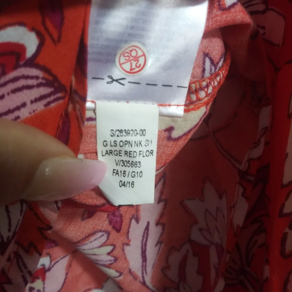 Old Navy Floral Red Womens V Neck Long Sleeve Blouse Top Spring Lightweight Sz L - Image 8